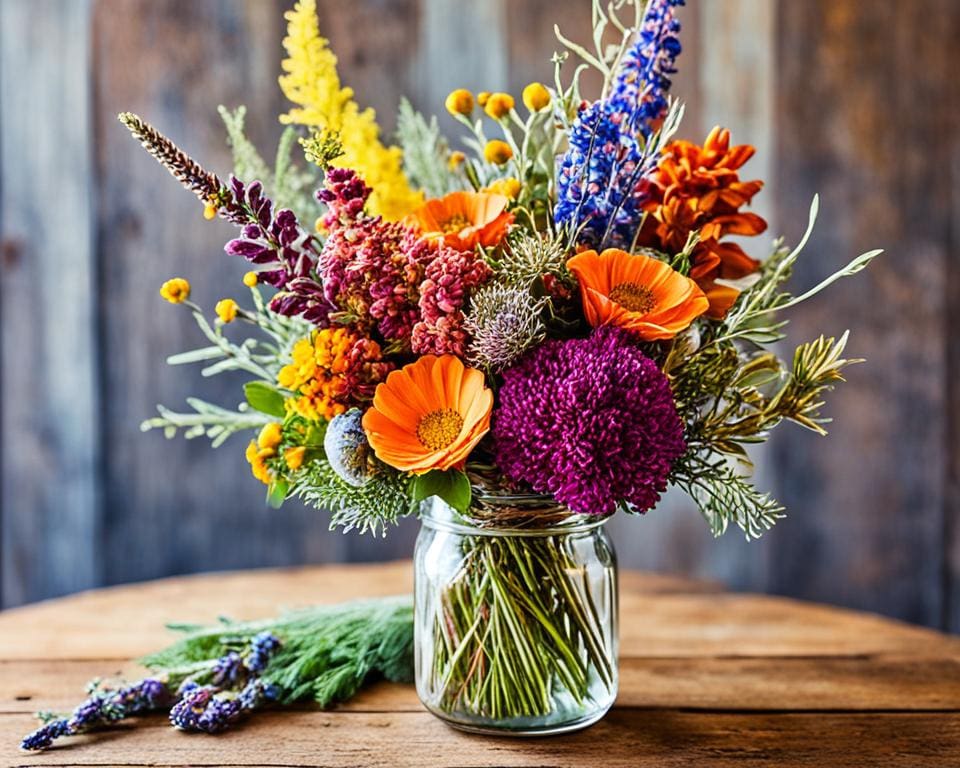 cómo combinar flores frescas y secas en la decoración