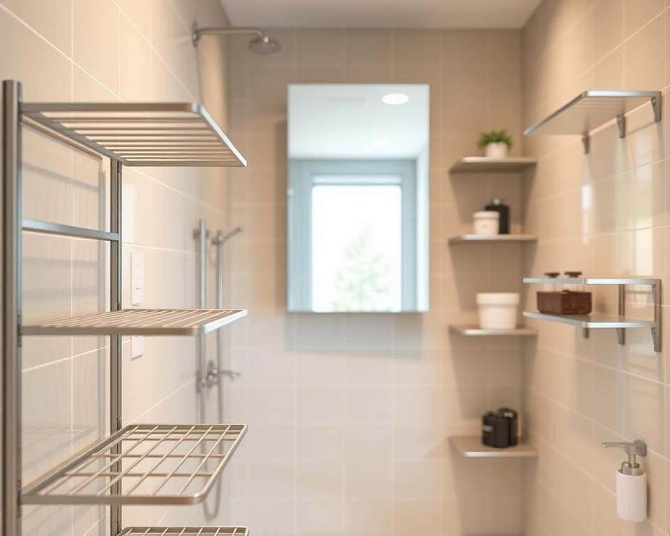 racks y estantes modulares en baños pequeños